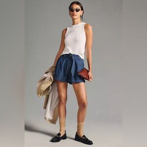 Brand New Anthropologie Avec Les Filles Belted Pleated Denim Shorts Size 14